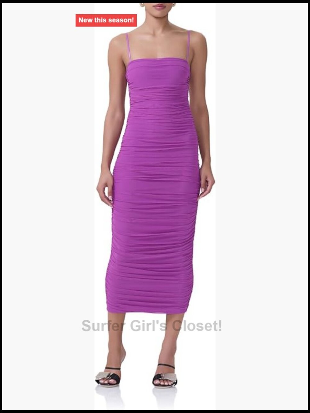 Ruched Midi Bodycon Dress with Adjustable Straps
